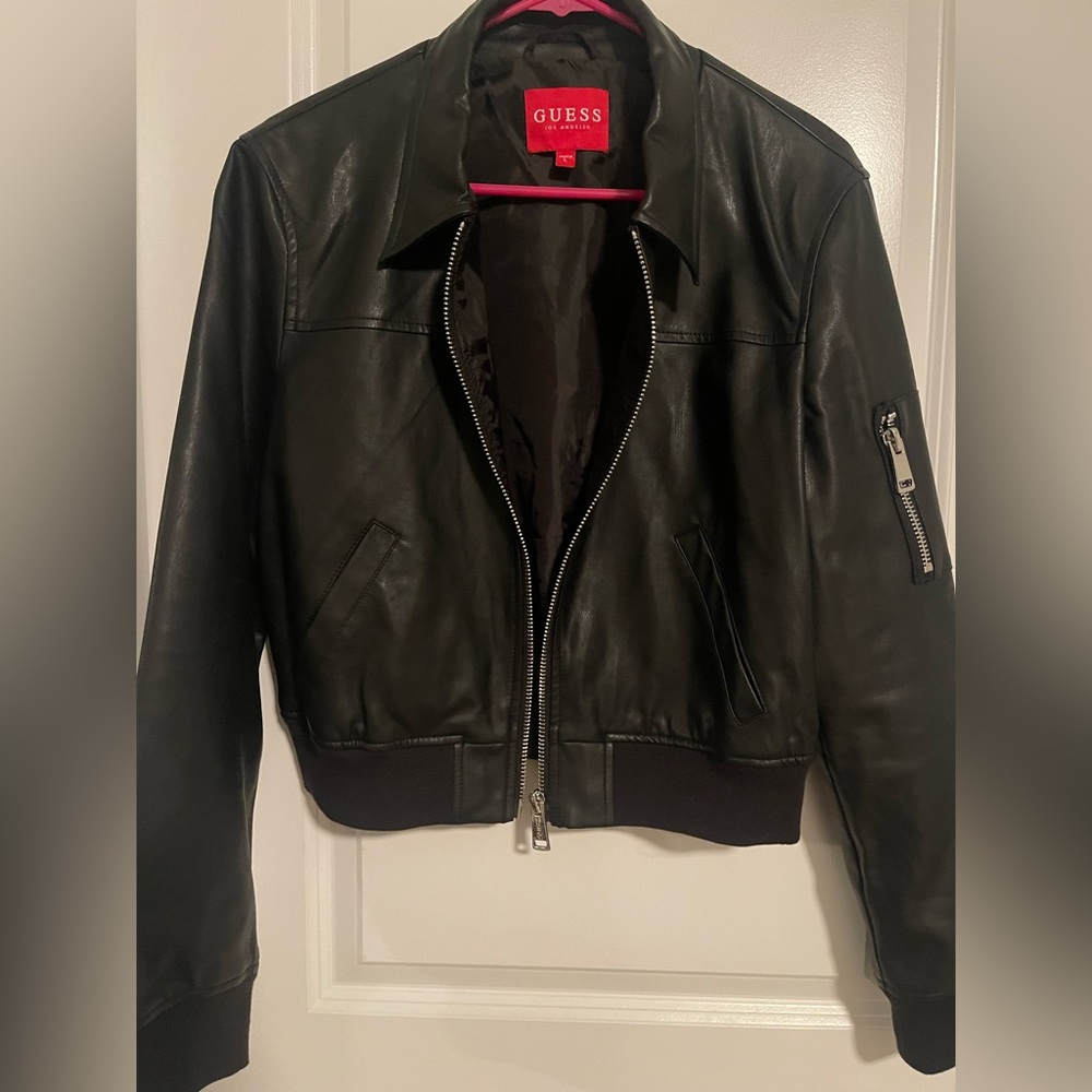 Guess Faux Leather Bomber Jacket